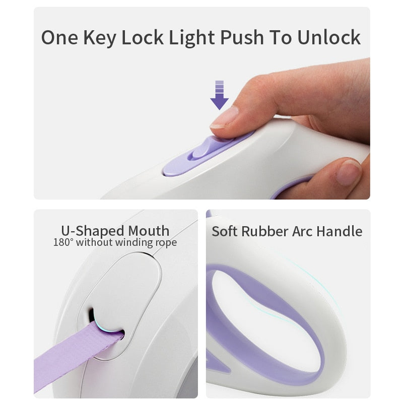 LED Retractable Dog Leash — RGB Light for Safe Night Walks